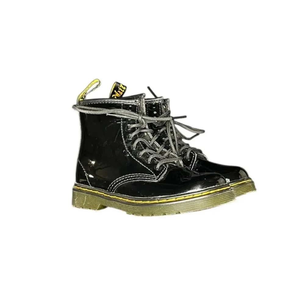 Dr. Martens Kid's 1460 Youth Side Zip Patent Leather Lace Up Boots Size 9 Black